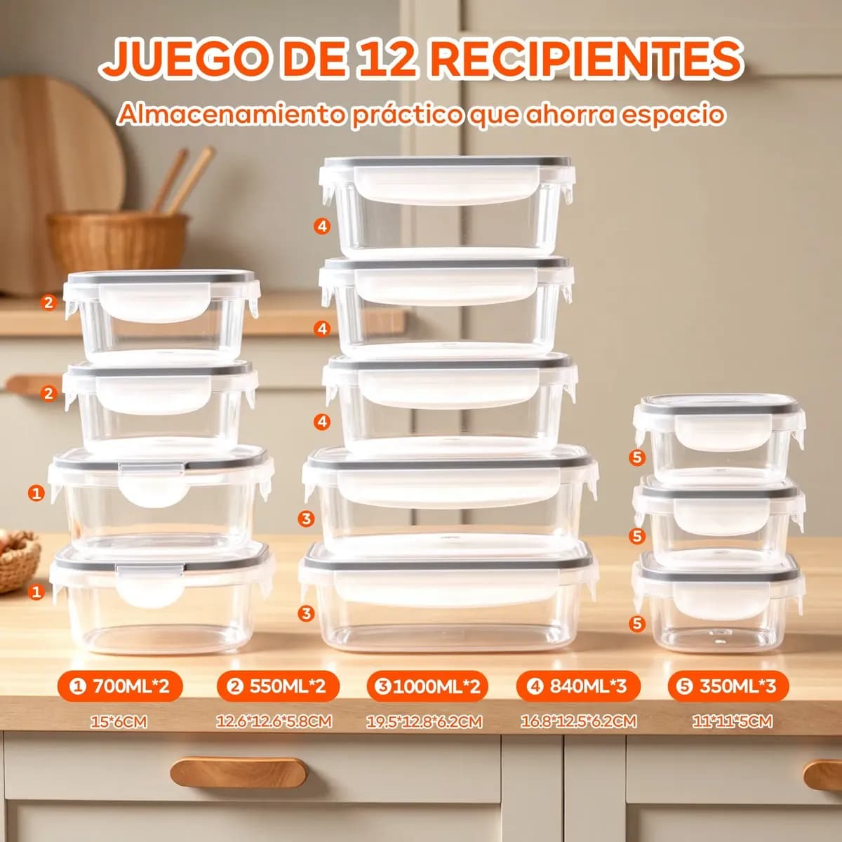 Contenedor Hermetico Comida,recipientes Almacenamiento 12pz