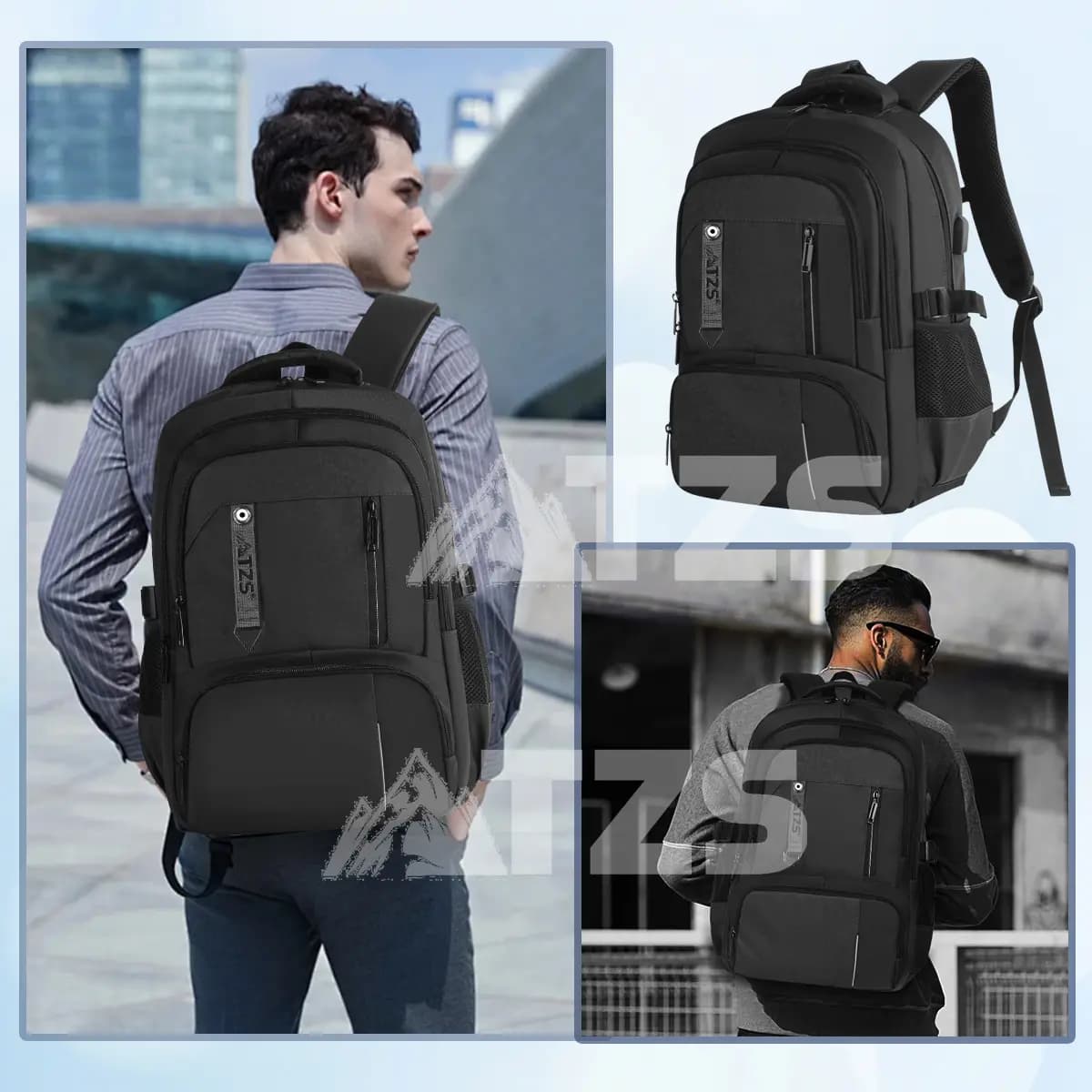Mochila Backpack De Viaje Para Laptop, Con Puerto Carga Usb, Ideal Para Negocios, Tela Impermeable,mejor Mochila Para Escolar ,negra 25l Col