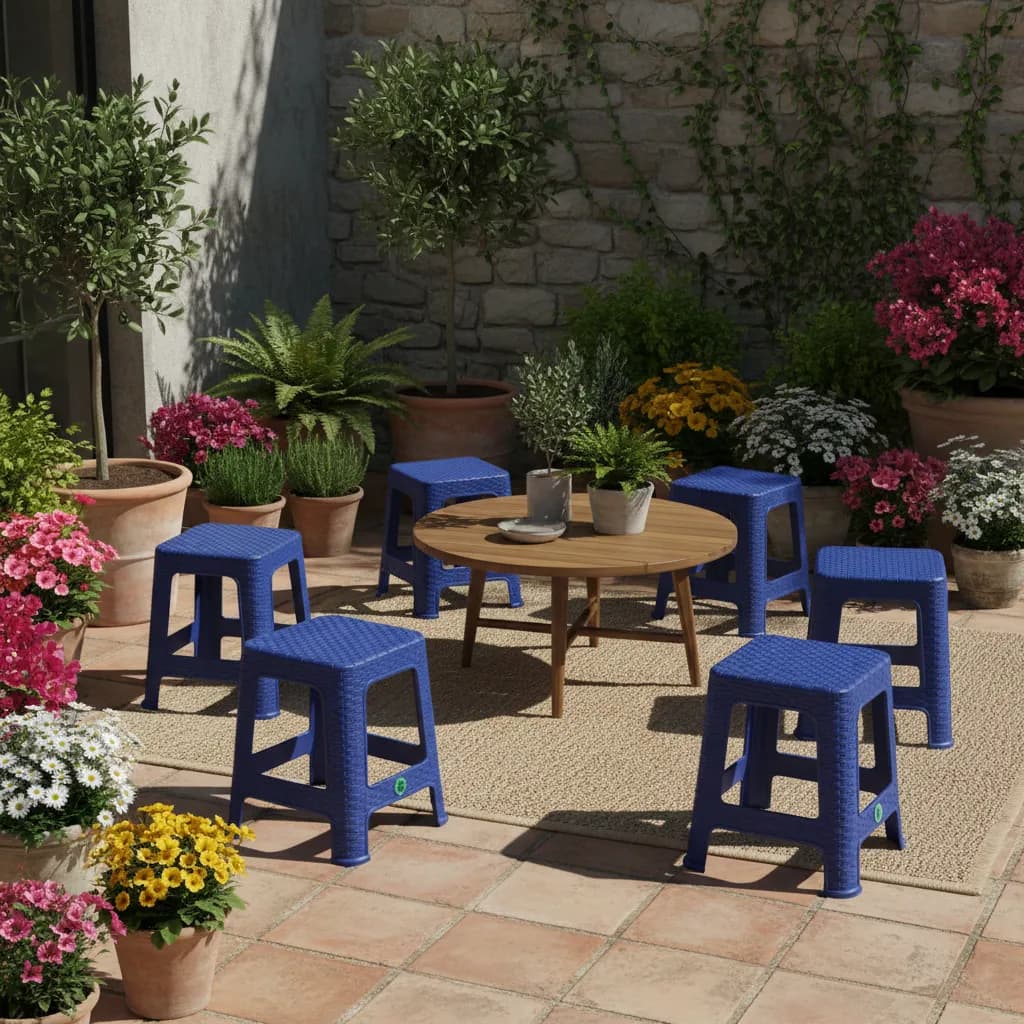 Set 8 Bancos De Plastico Rattan Premium Jardin Resistentes