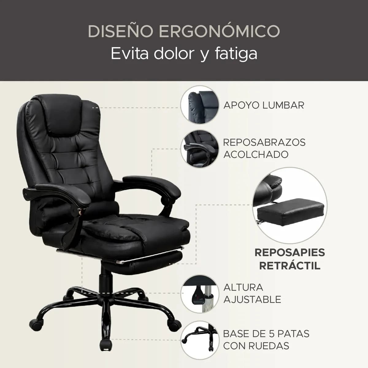 Silla Ejecutiva Resee Presidencial Negro Ergonómica Reclinable