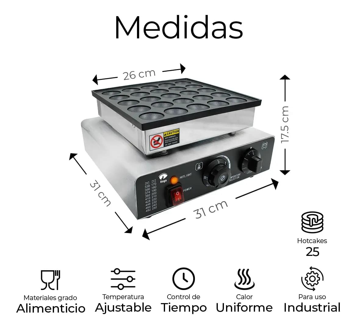 Máquina Industrial 25 Mini Hotcakes Panqueques Muffins Teflón 850W