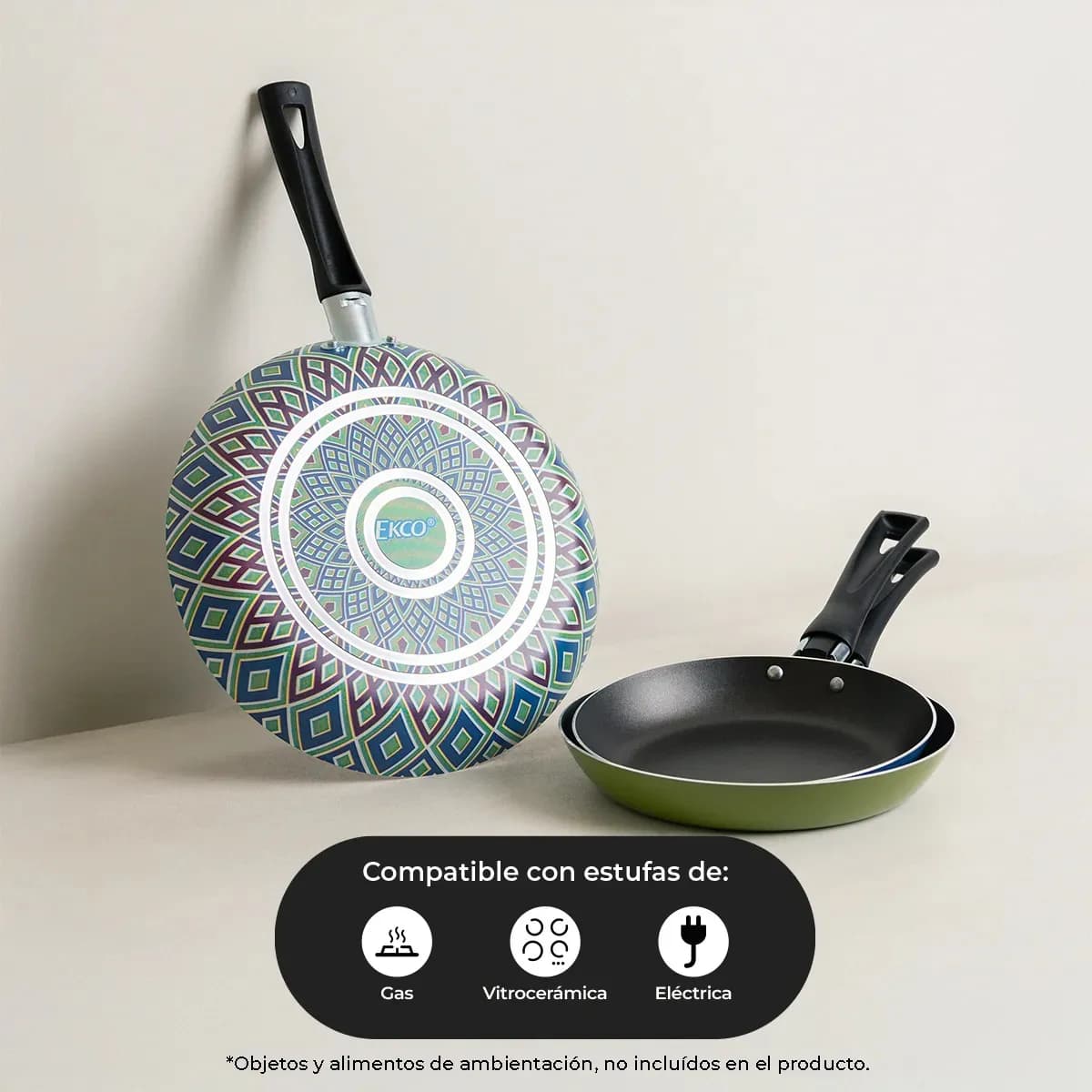 Juego de Sartenes con Antiadherente Ekco Verde/Azul de Aluminio 3 Piezas [18,20,24 cm]