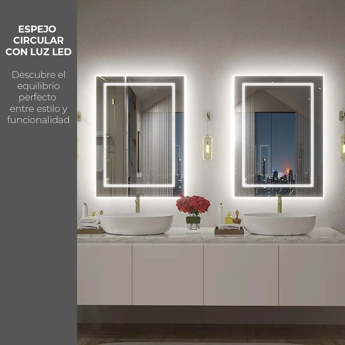 Espejo Luz Led Touch Pared Tocador Baño Vestidor 3 Luces