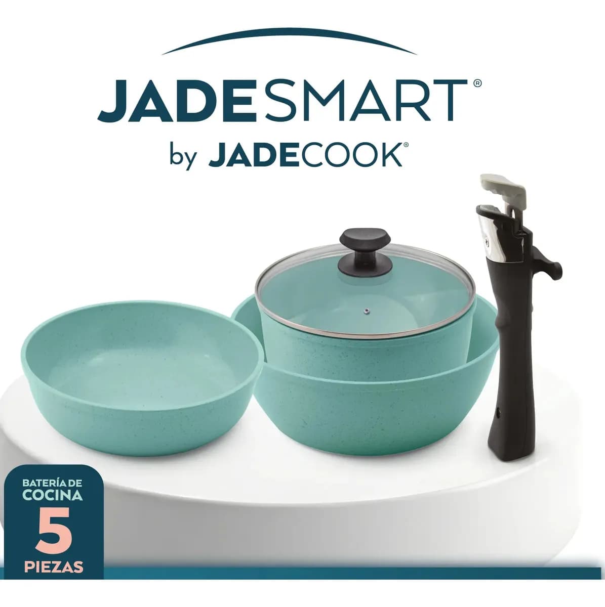 Batería de Cocina Antiadherente Jade Cook Jade Smart 5 Piezas Mango Desmontable Color Verde Cocina Saludable