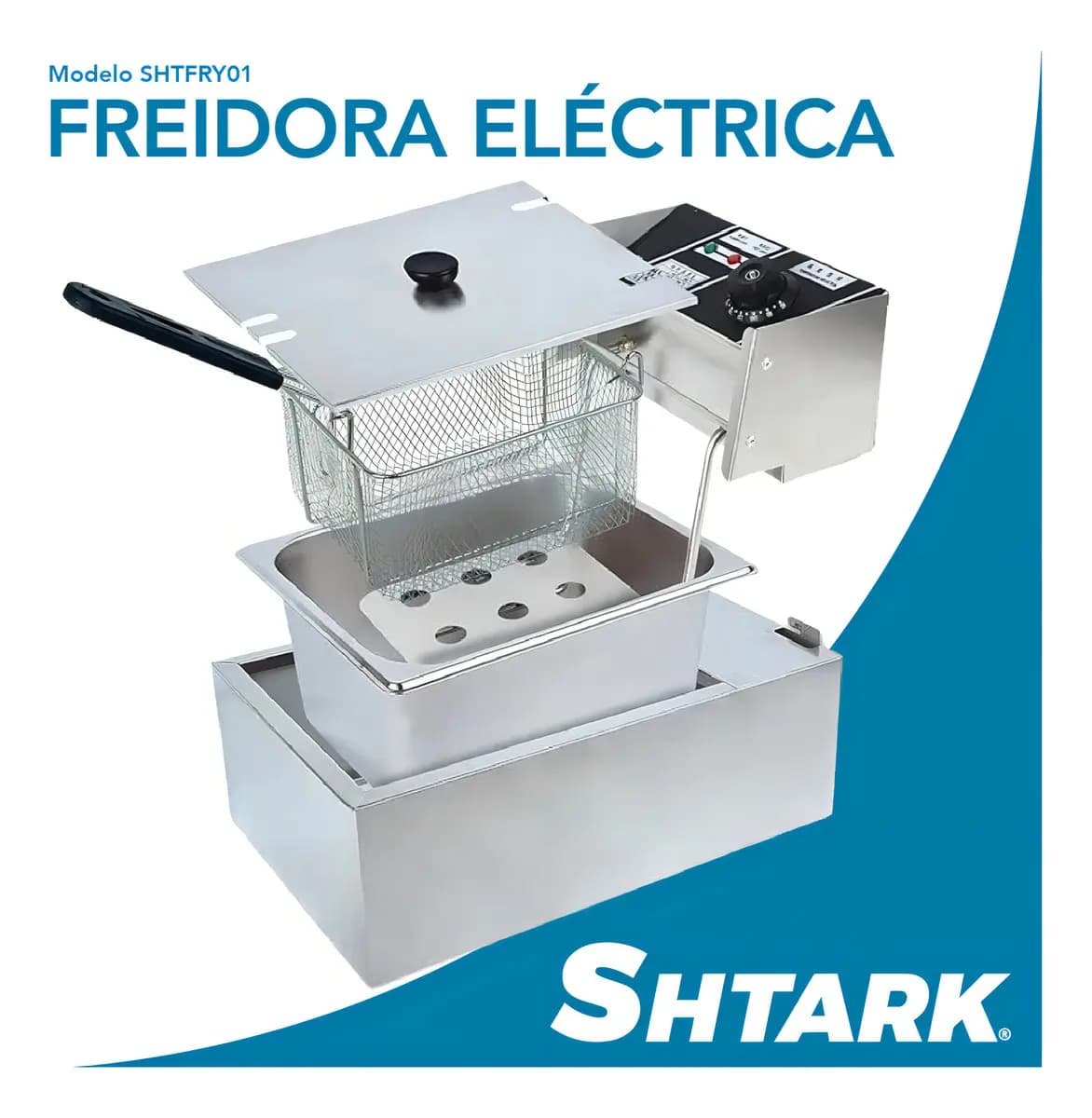Freidora Eléctrica Industrial 6L Acero Inoxidable SHTARK 2.5kW 127V