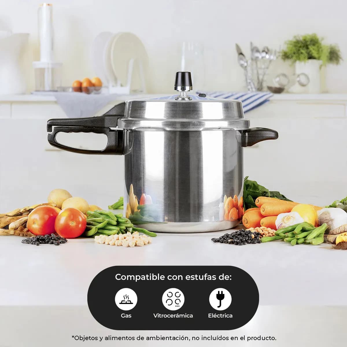 Olla Express Ekco Classic de Aluminio 8 Litros con 6 Sistemas de Seguridad - Plateado