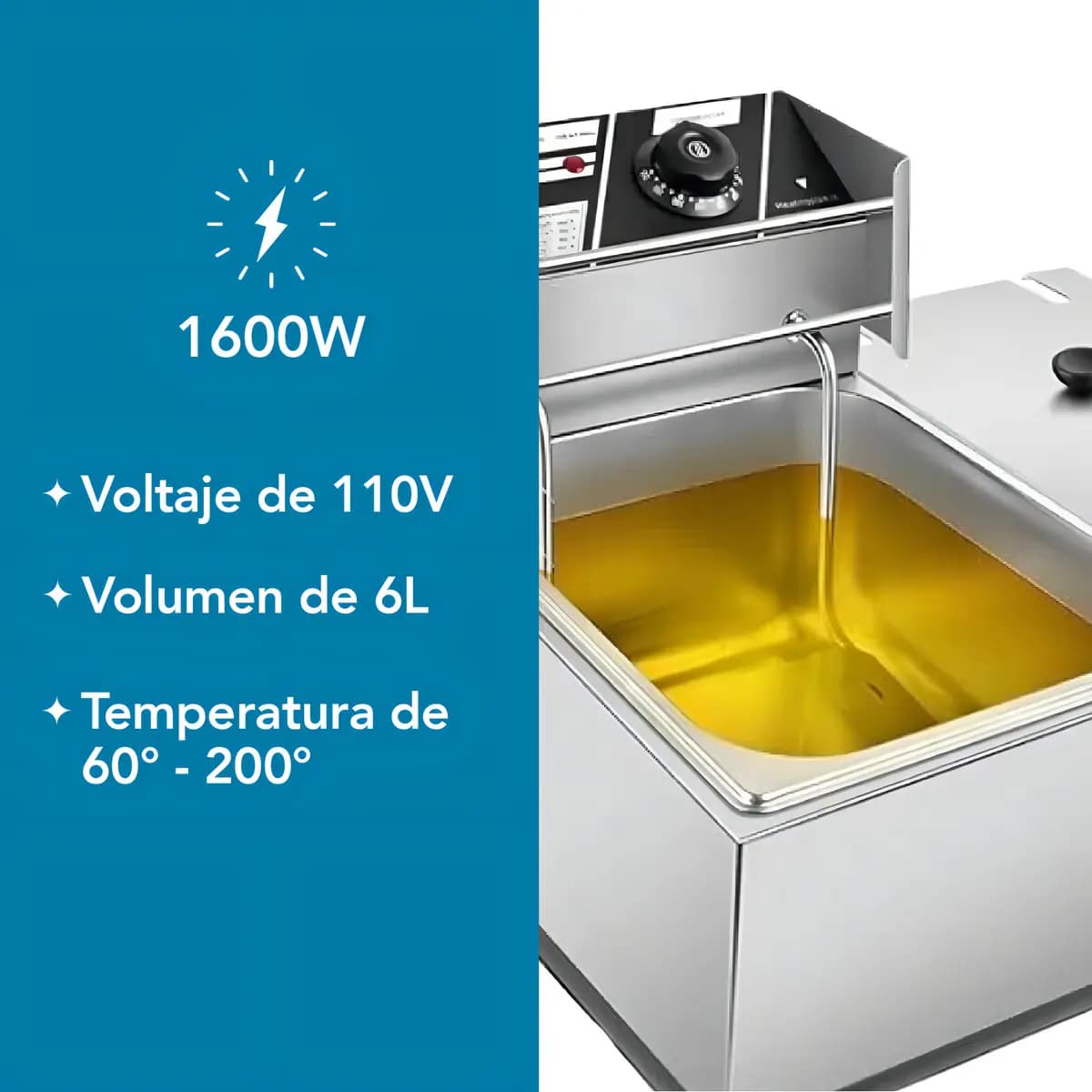 Freidora Eléctrica Industrial 6L Acero Inoxidable SHTARK 2.5kW 127V