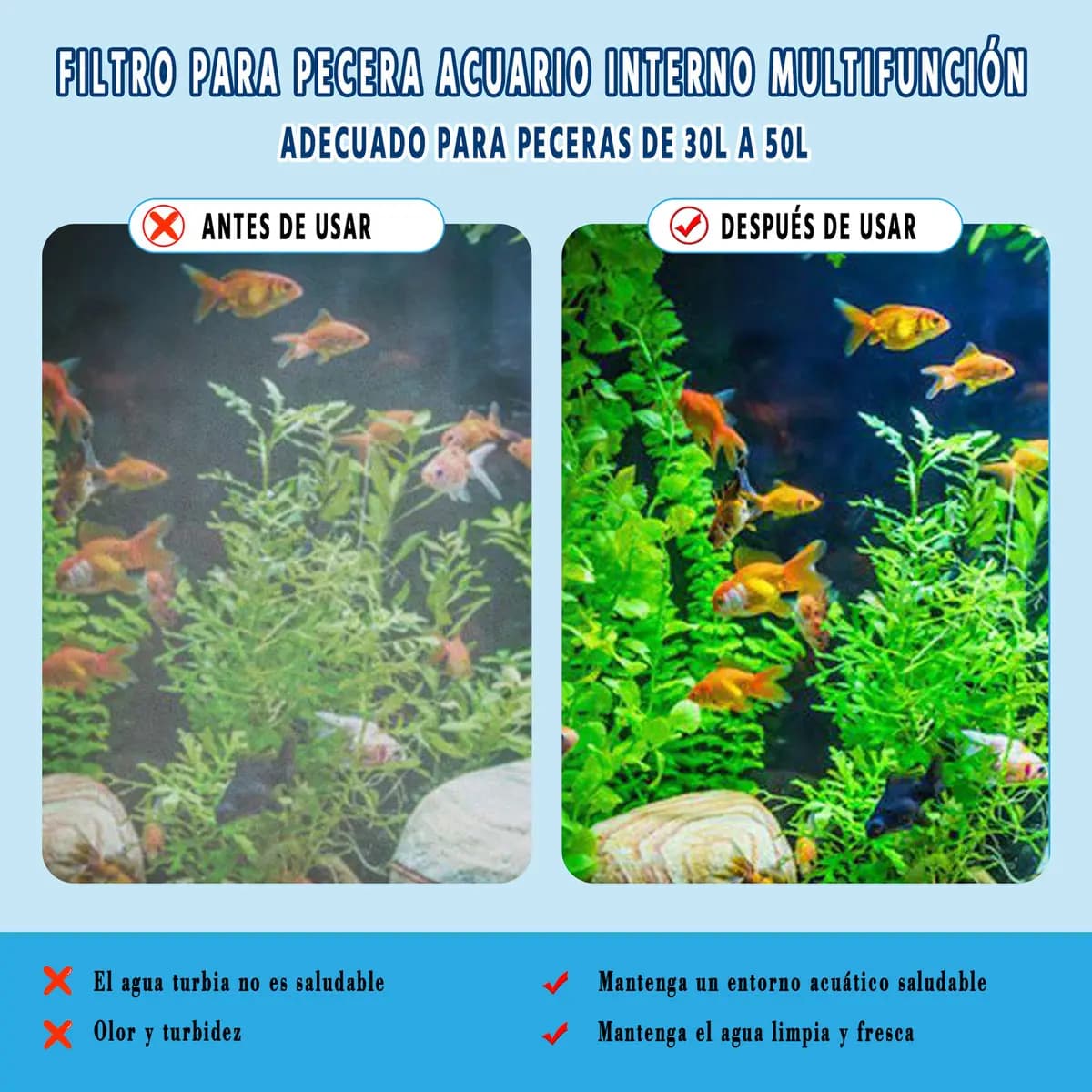 Filtro Para Pecera Acuario Interno Multifunción 1000l/h 15w Adecuado Para Acuarios De 30-50 Litros
