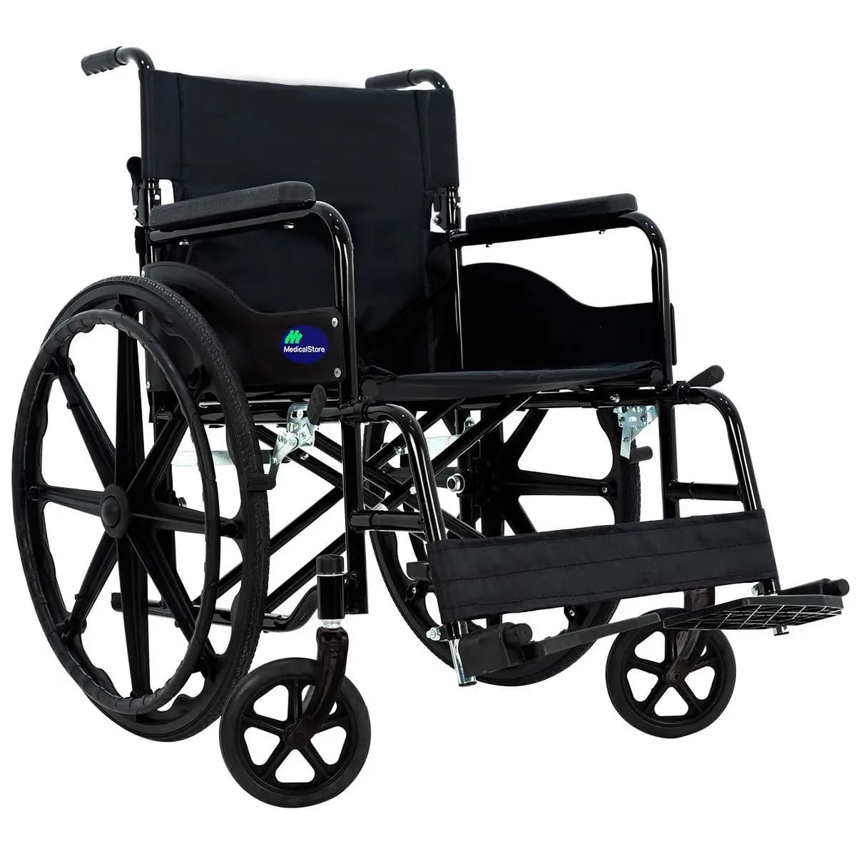 Silla de Ruedas Plegable De Lujo Acero Compacta Todo Terreno Descansabrazos Cómodos Seguros Negro Medical