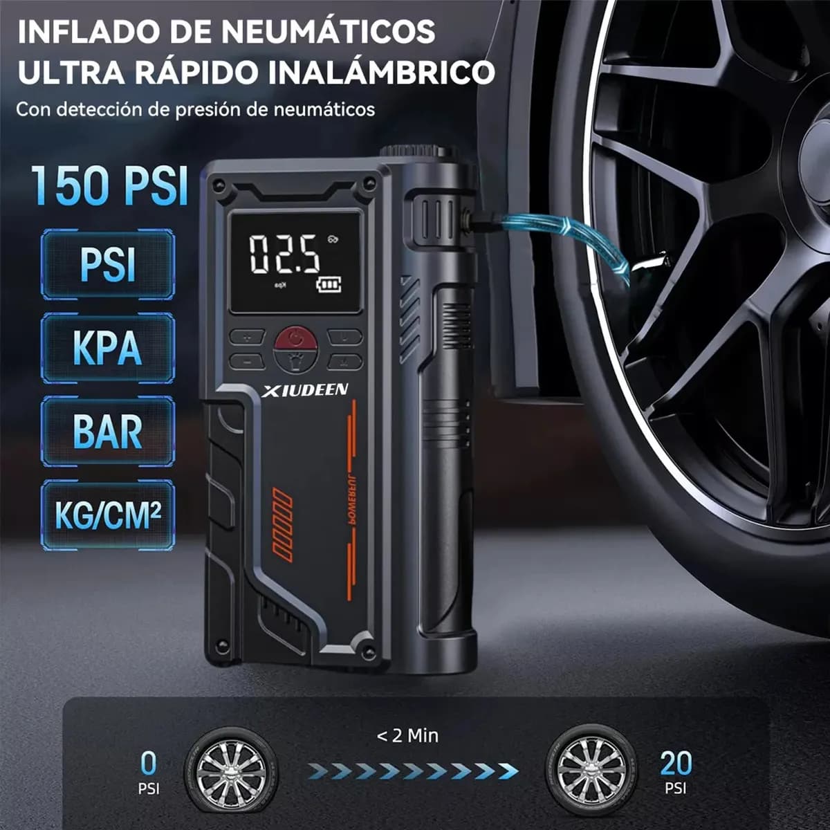 Arrancador de Batería Xiudeen T-700 8000A con Compresor de Aire y Power Bank para Autos y Camionetas