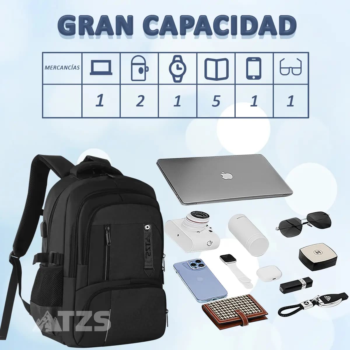 Mochila Backpack De Viaje Para Laptop, Con Puerto Carga Usb, Ideal Para Negocios, Tela Impermeable,mejor Mochila Para Escolar ,negra 25l Col
