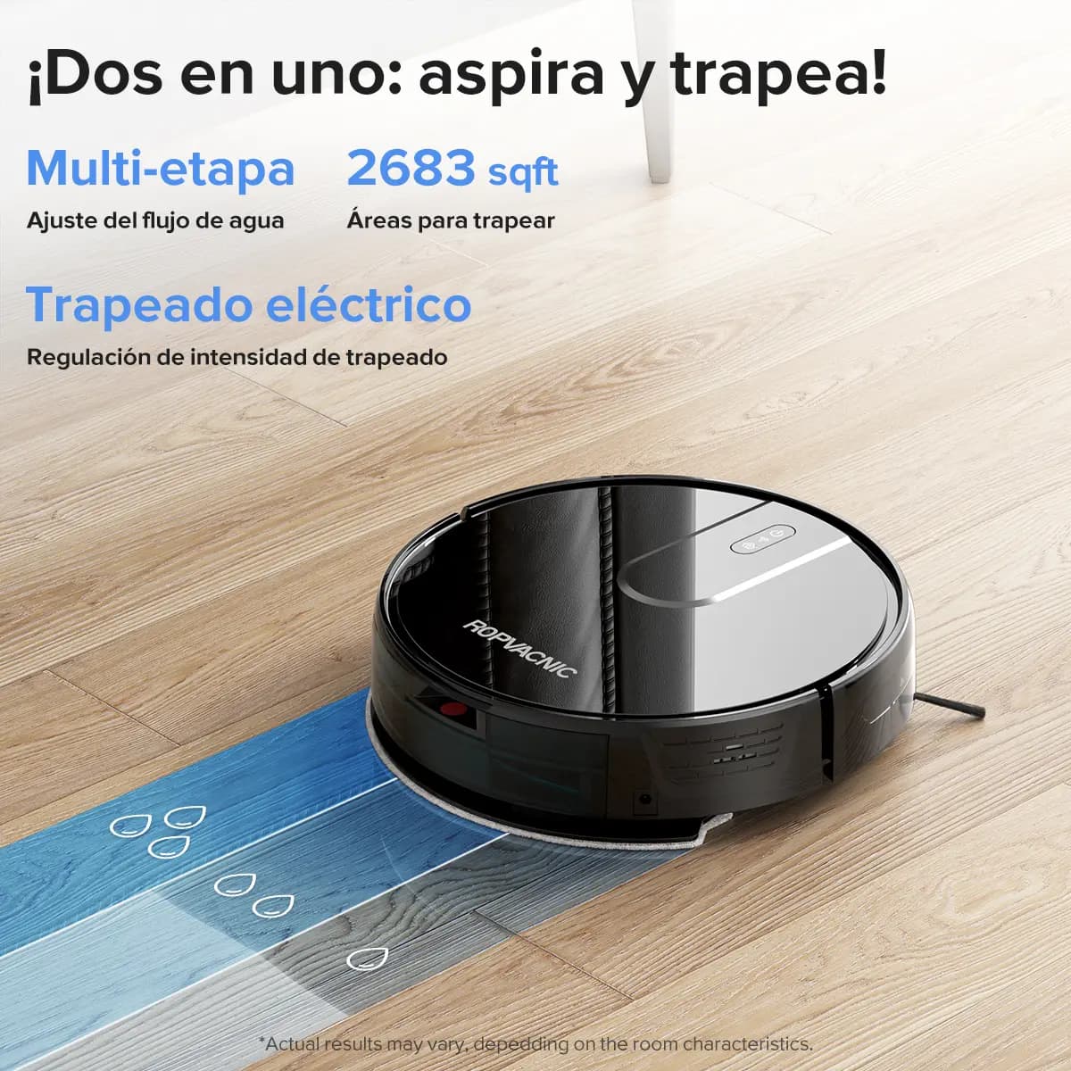 Aspiradora Robot Ropvacnic S1 con Función de Fregado y Barrido para Pelo de Mascotas y Alfombras