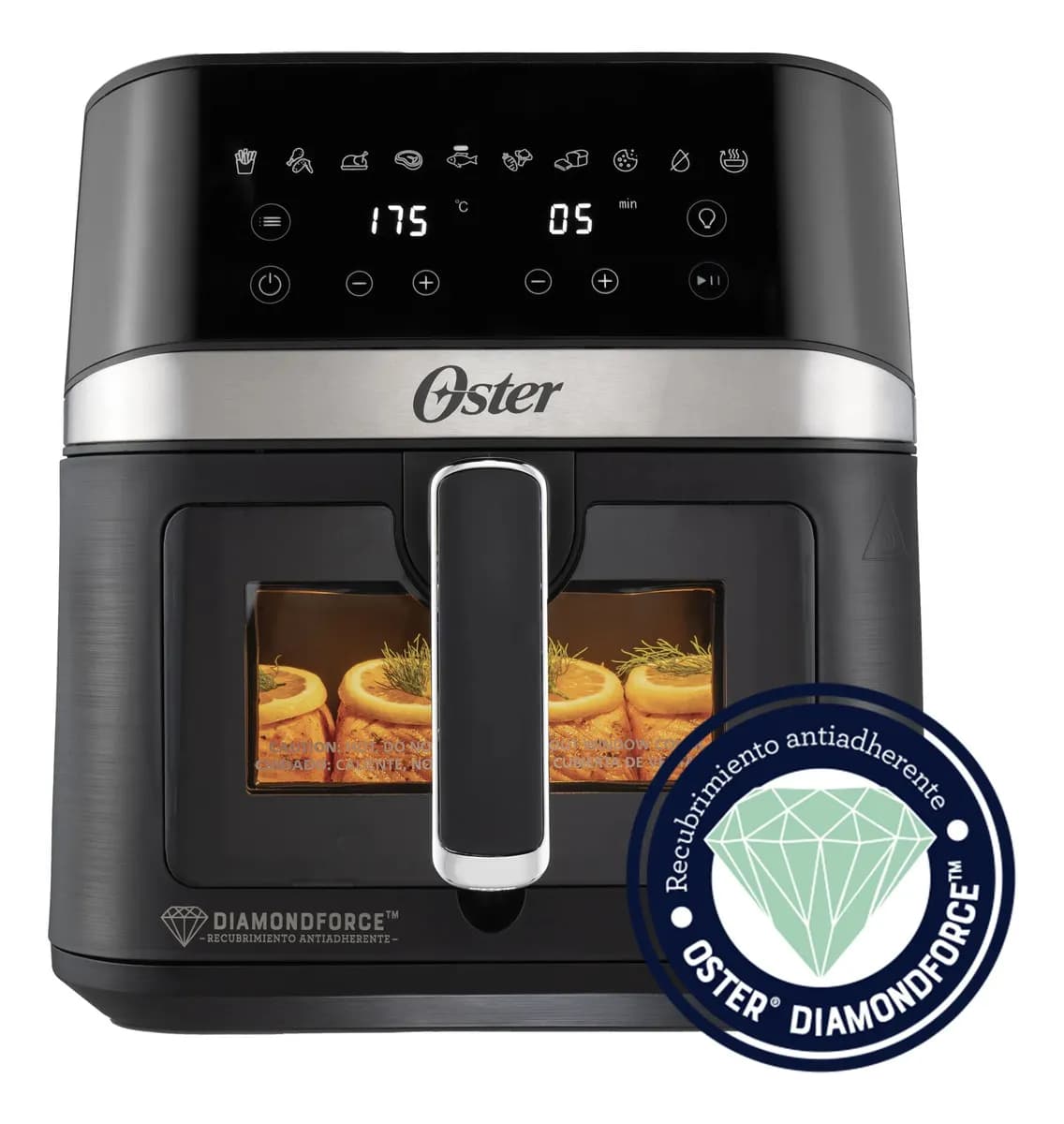 Oster Freidora de Aire Digital, Recubrimiento Oster DiamondForce, con Ventana y Luz Interna, 6L de Capacidad, con 10 Programas Automáticos, 