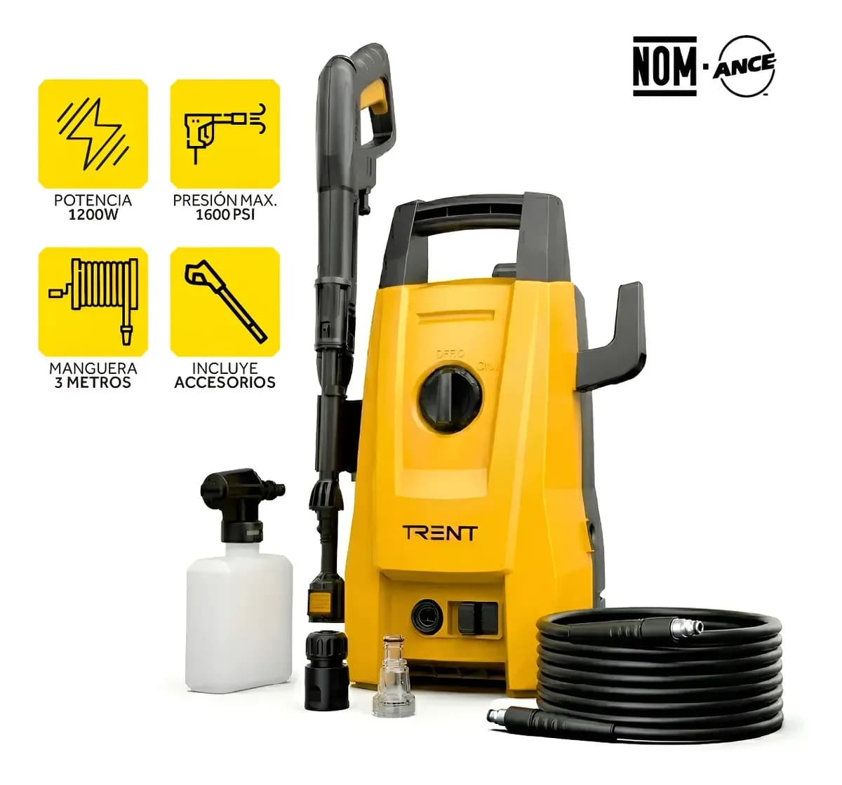 Hidrolavadora Electrica Portátil 1600 Psi 1200w Alta Presion Amarillo 60hz Para Lavar Carros