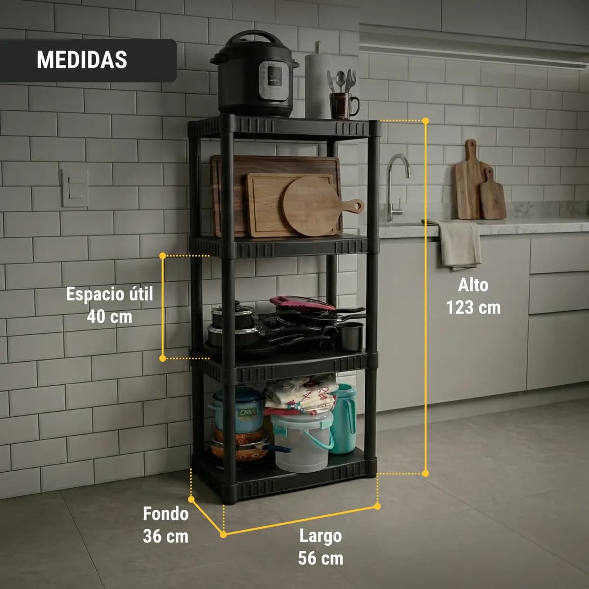 Estante Organizador De Plástico 4 Repisas Pretul Est-4p