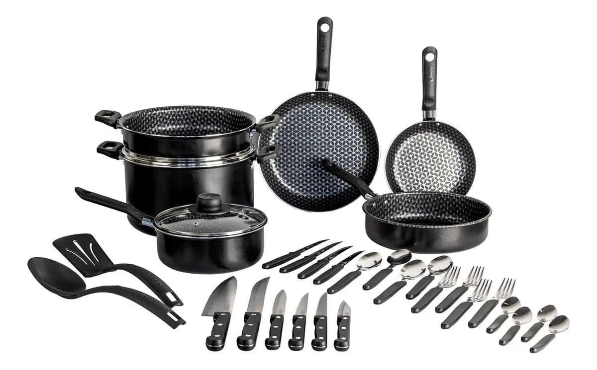 Batería de Cocina con Antiadherente Ekco 32 Piezas de Aluminio - Negro