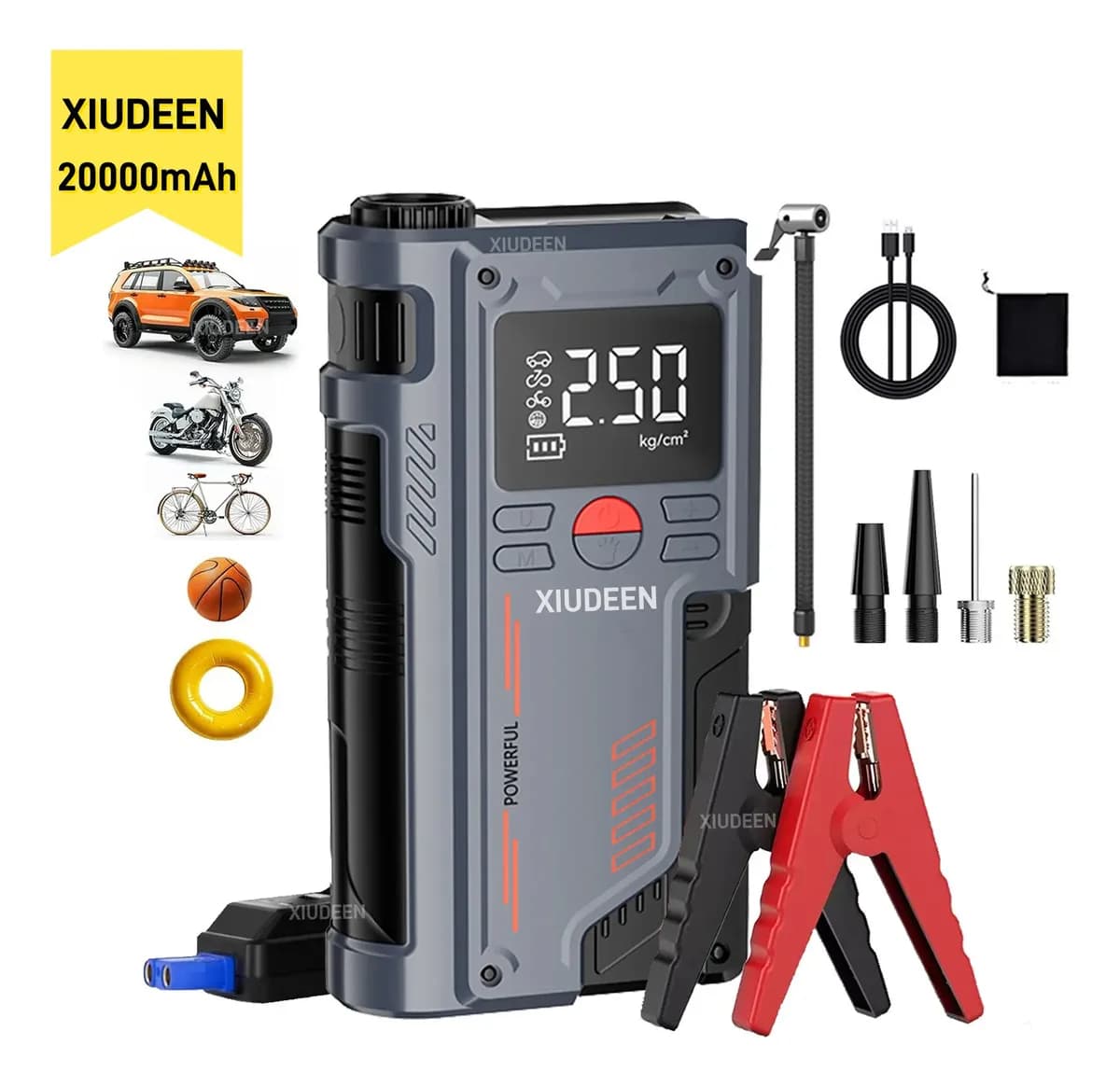 Arrancador de Batería Xiudeen T-700 8000A con Compresor de Aire y Power Bank para Autos y Camionetas