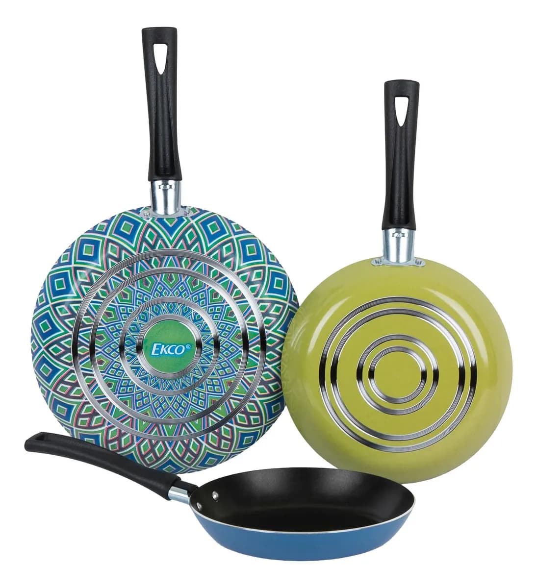 Juego de Sartenes con Antiadherente Ekco Verde/Azul de Aluminio 3 Piezas [18,20,24 cm]