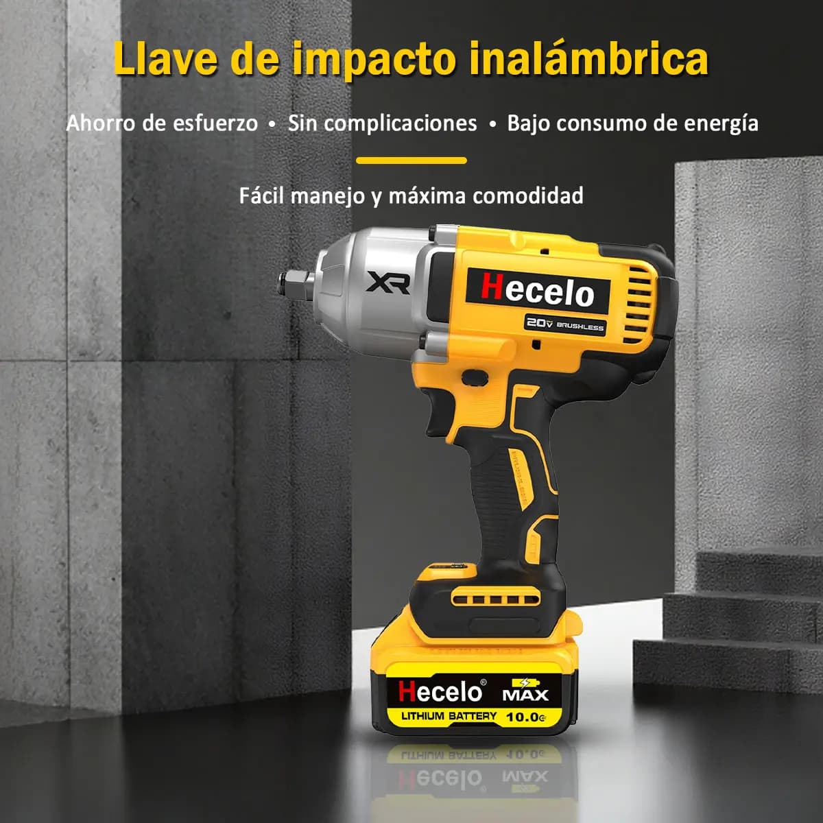 Hecelo Llave De Impacto Alto Torque 2 Batteries 1/2 Great Capacity | ¡incluye Kit De Enchufes De Regalo Y Maletín Plástico