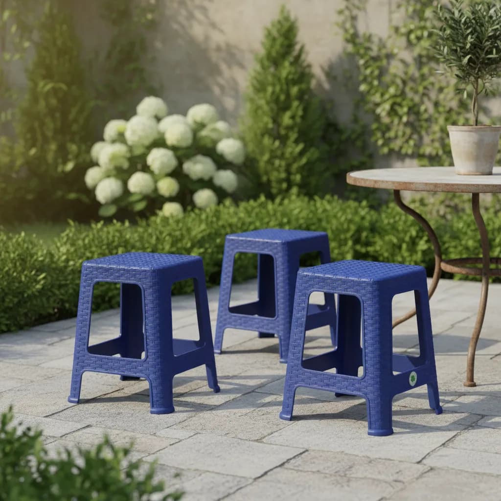 Set 8 Bancos De Plastico Rattan Premium Jardin Resistentes