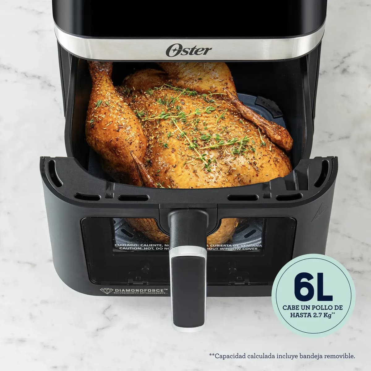 Oster Freidora de Aire Digital, Recubrimiento Oster DiamondForce, con Ventana y Luz Interna, 6L de Capacidad, con 10 Programas Automáticos, 