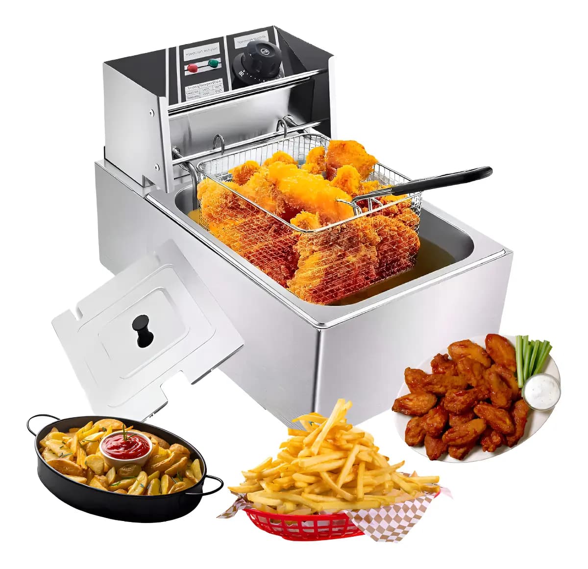 Freidora Eléctrica Industrial 6L Acero Inoxidable SHTARK 2.5kW 127V