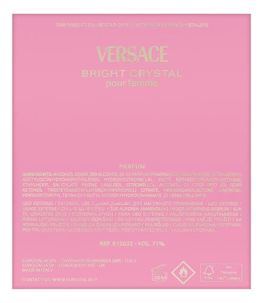 Versace Bright Crystal Parfum 90 ml Perfume para Mujer Floral Frutal