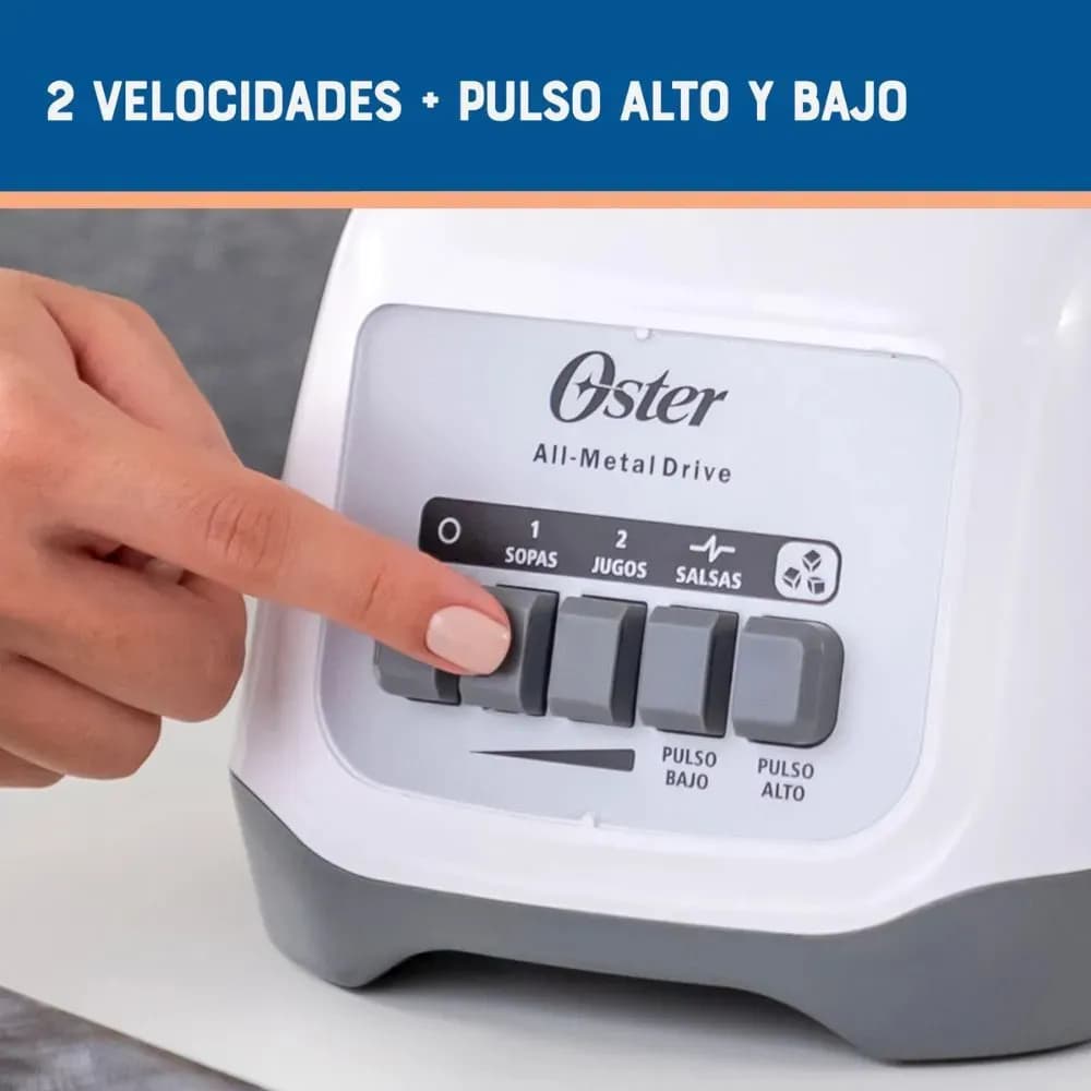 Licuadora Oster 800W, 2 Velocidades, Vaso 1.25L, Trituradora de Hielo