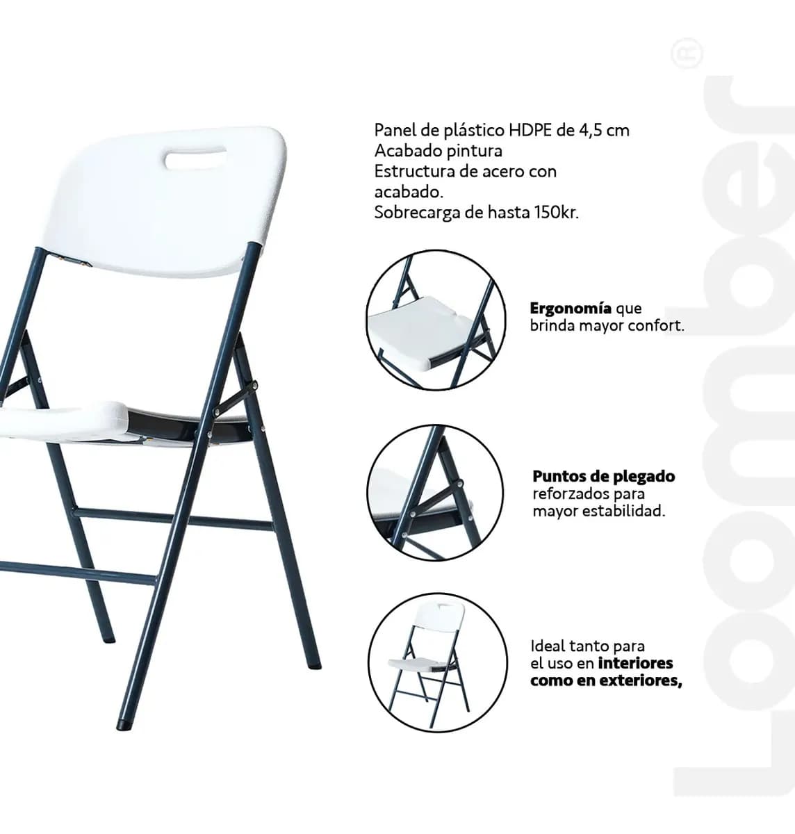 Paquete De 6 Sillas Plegables Blancas Loomber