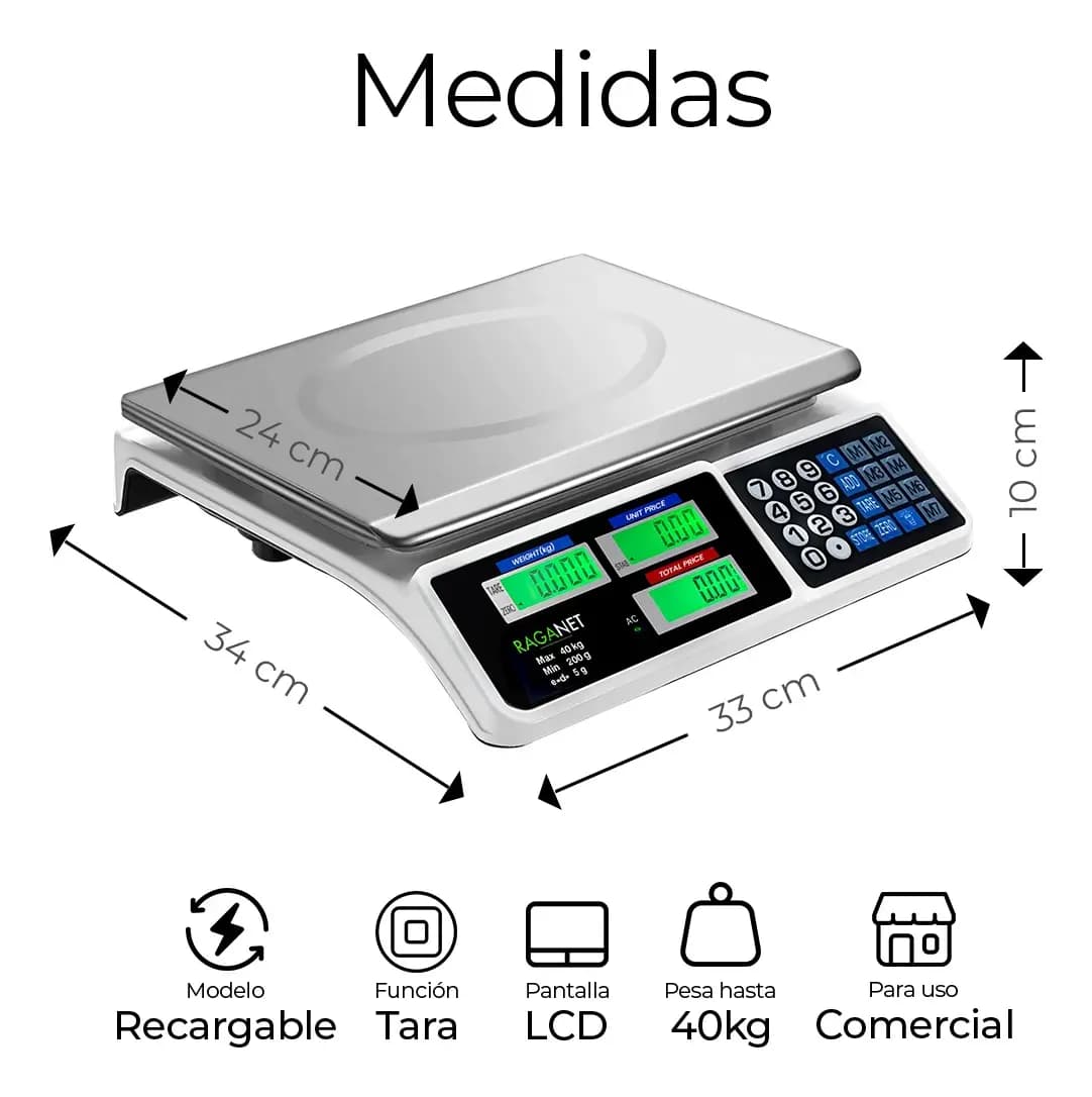 Báscula Digital 40 Kg Comercial Pantalla Lcd Función Tara