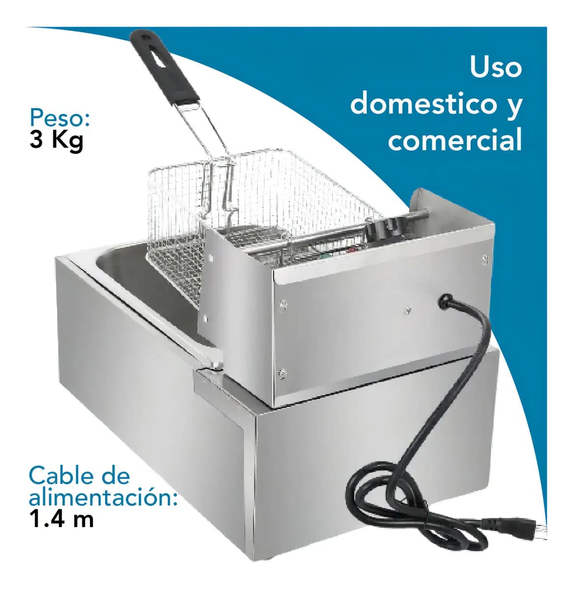 Freidora Eléctrica Industrial 6L Acero Inoxidable SHTARK 2.5kW 127V
