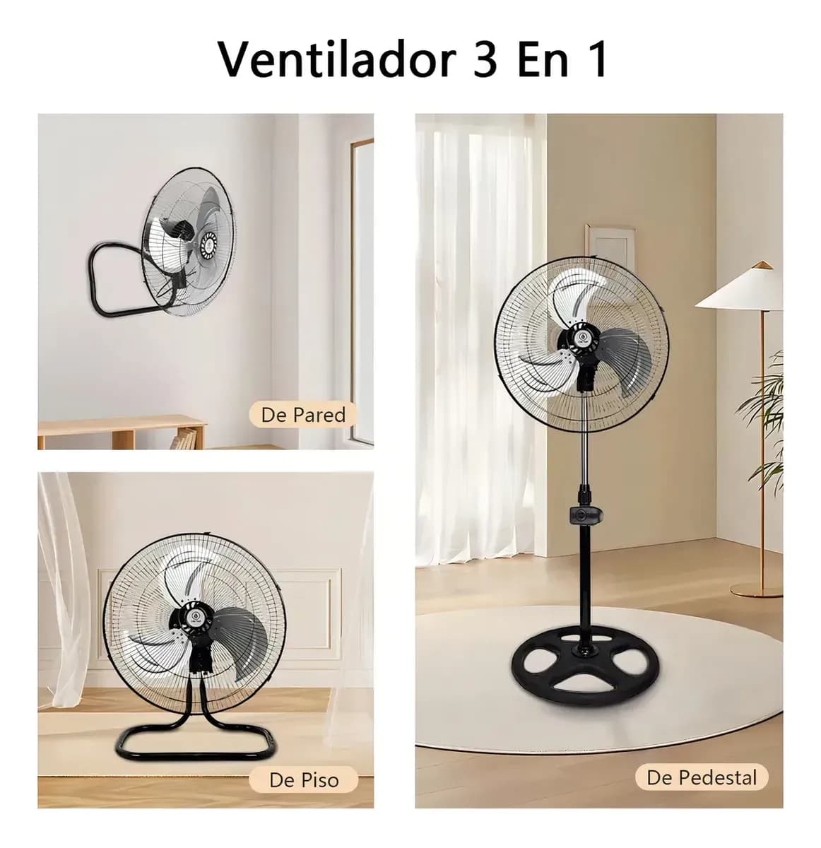 3 Pzs Ventilador 3 En 1  Pedestal 18  Piso Pared Metalico