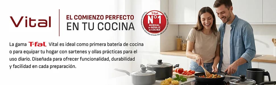 Batería de Cocina T-Fal Vital de 5 Piezas, Antiadherente 390900