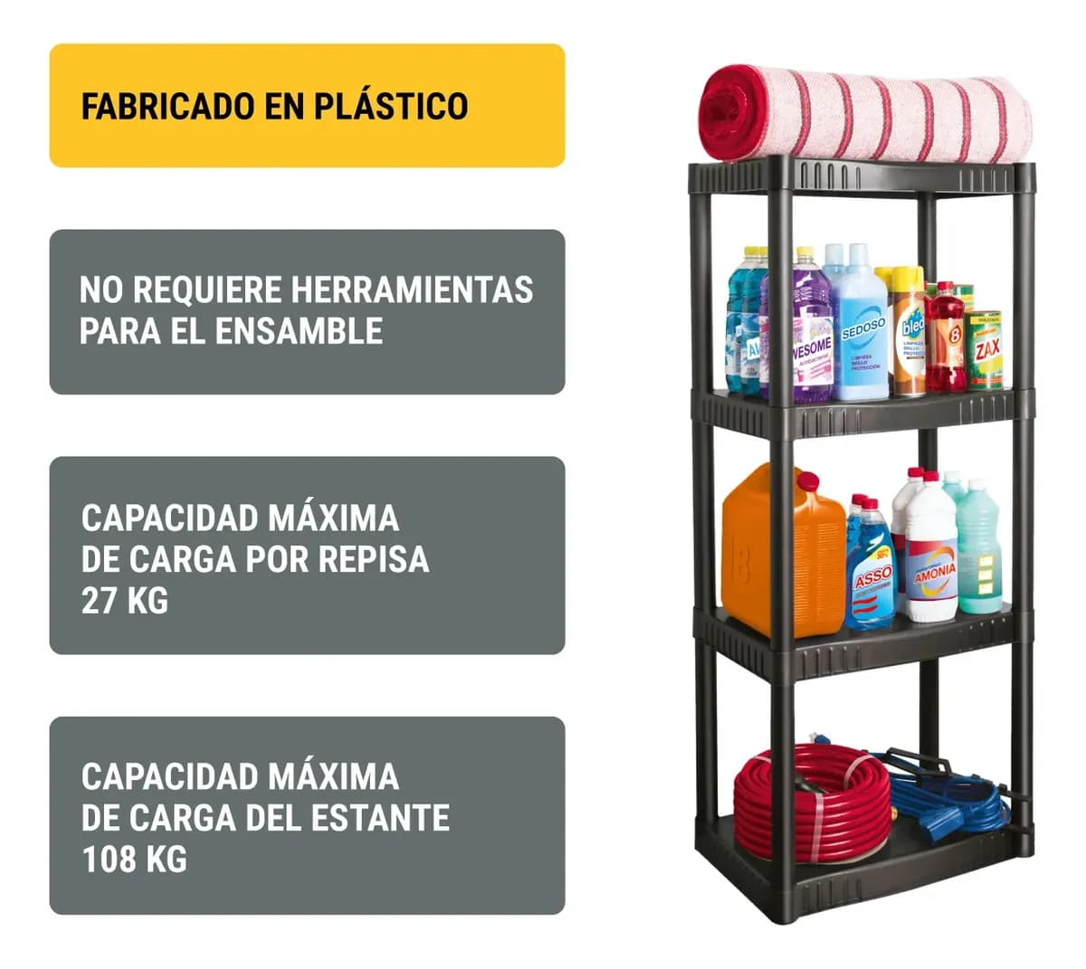 Estante Organizador De Plástico 4 Repisas Pretul Est-4p