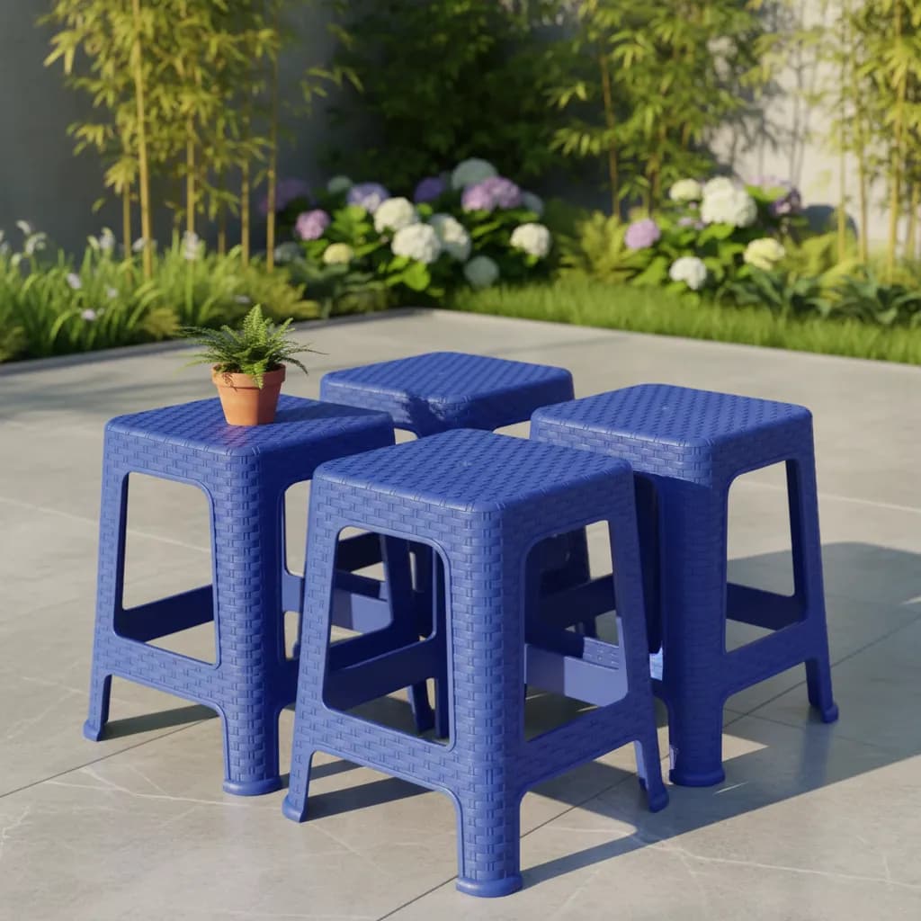 Set 8 Bancos De Plastico Rattan Premium Jardin Resistentes