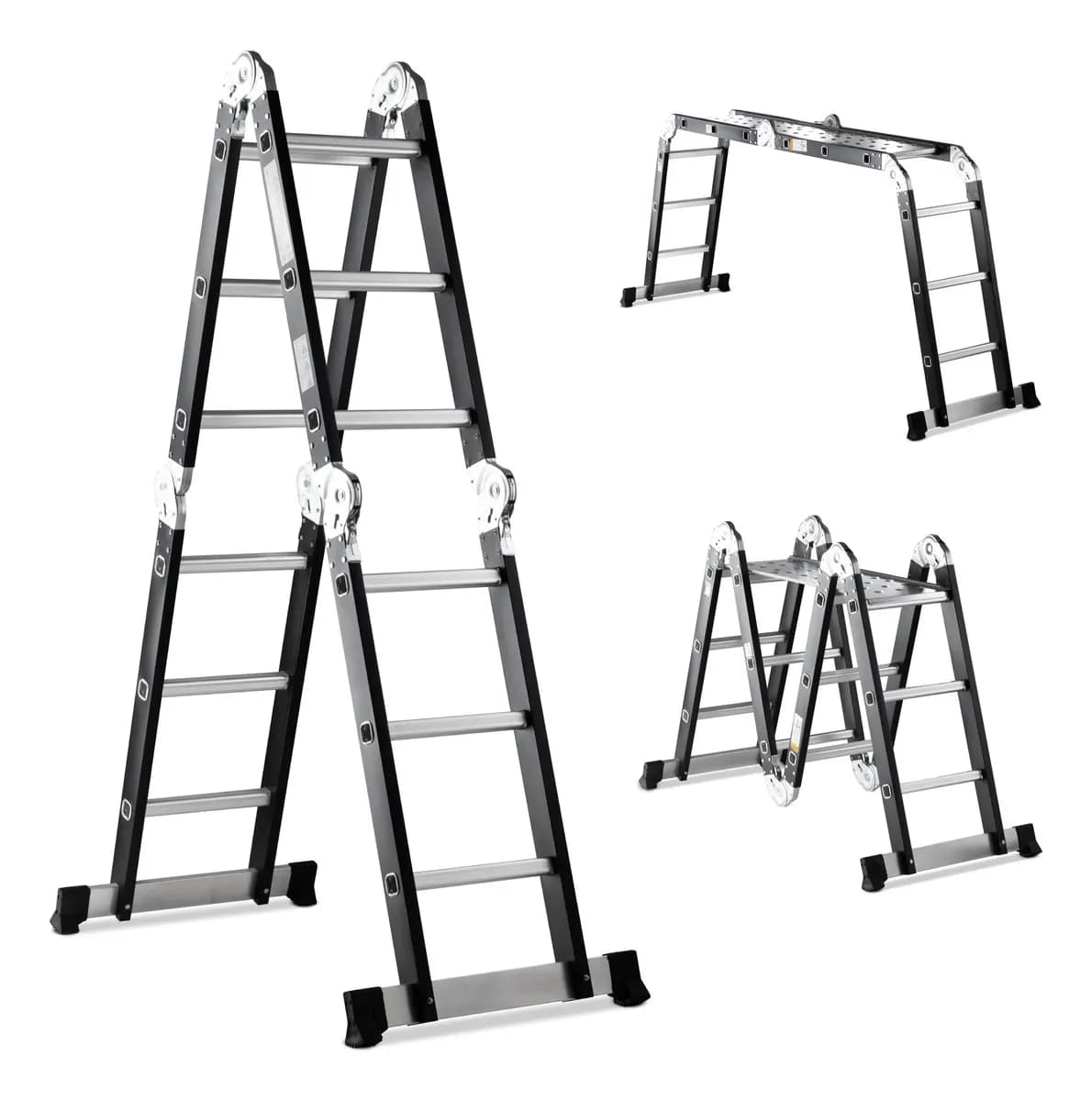 Escalera Multiposición Telescópica 3.5 m Voltio 12 Peldaños con 2 Charolas de Trabajo, Plegable Soporta 150 kg