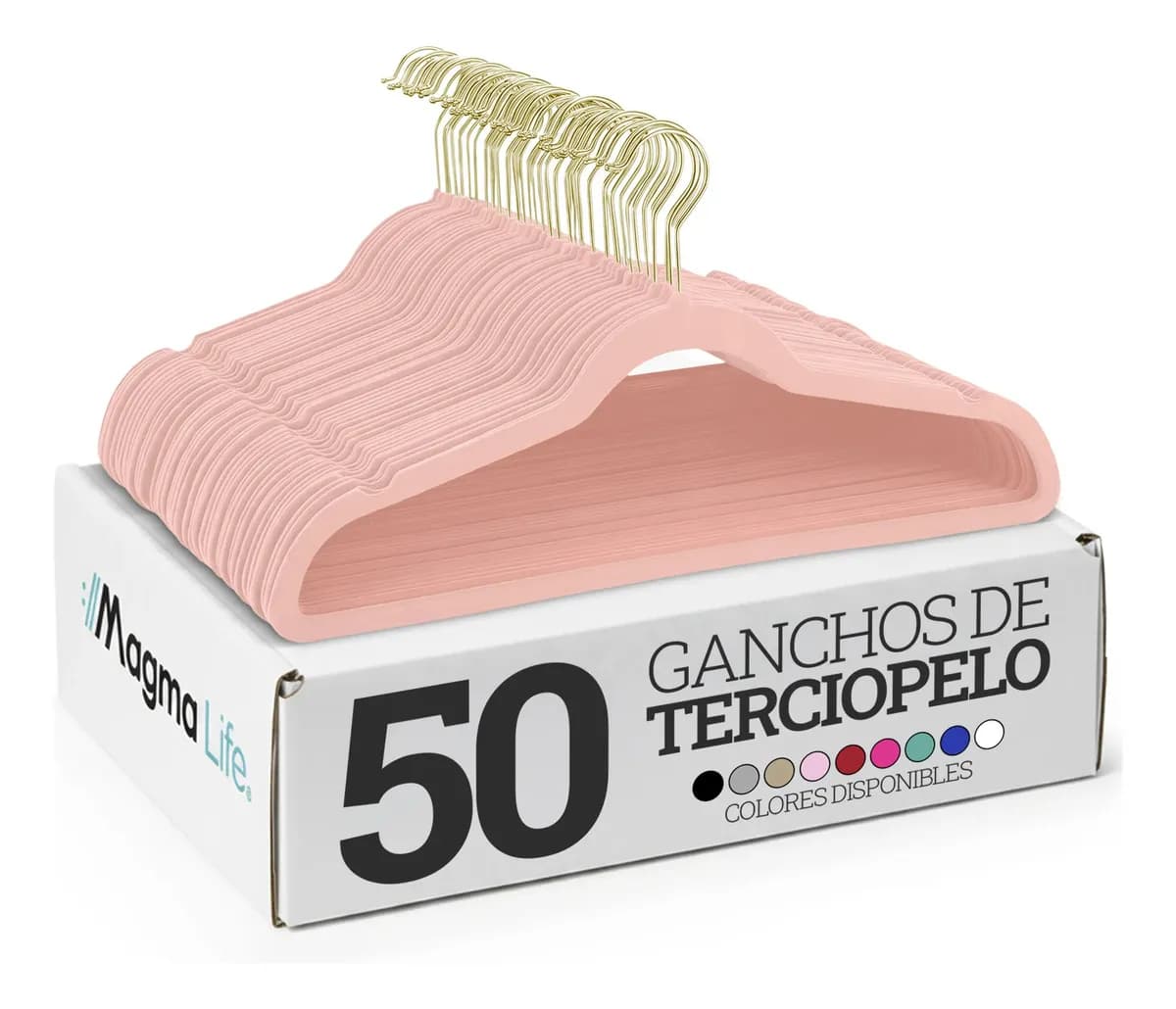 Set de 50 Ganchos de Terciopelo Antideslizantes con Gancho Giratorio para Ropa, Rosa