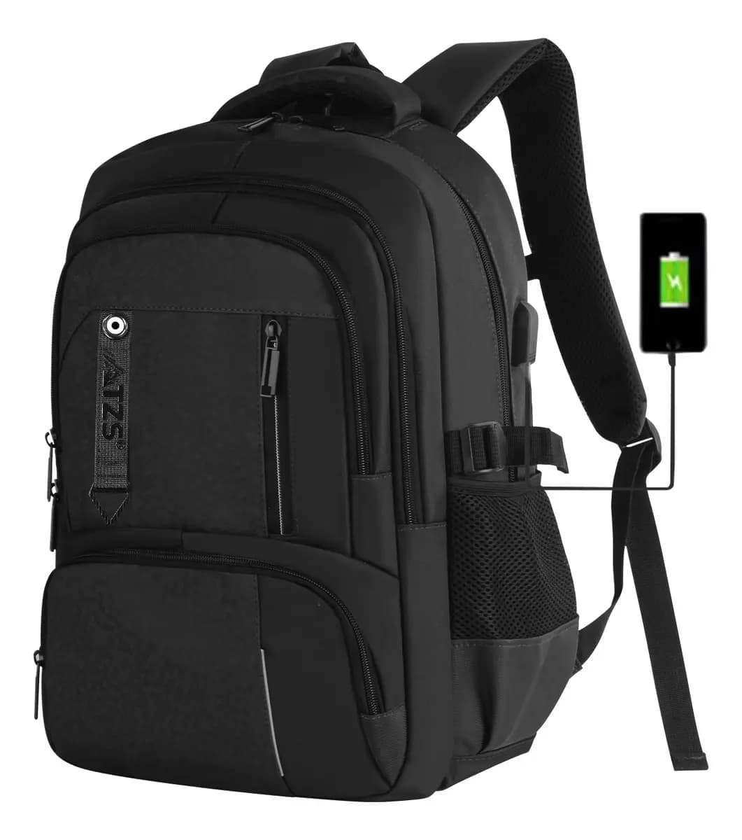 Mochila Backpack De Viaje Para Laptop, Con Puerto Carga Usb, Ideal Para Negocios, Tela Impermeable,mejor Mochila Para Escolar ,negra 25l Col