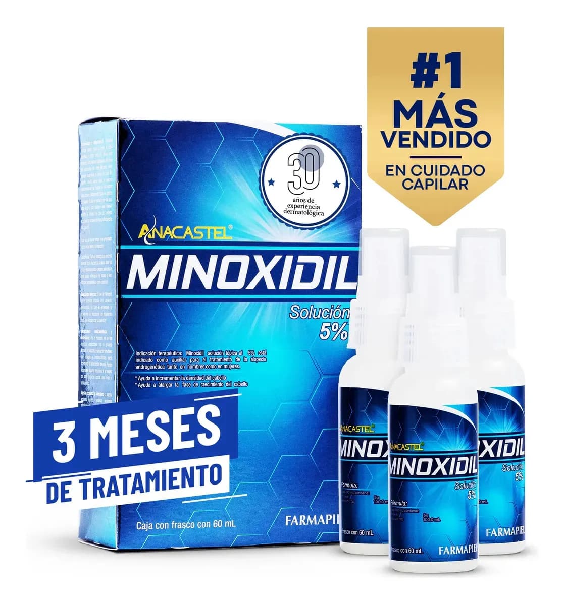 Minoxidil 5% Anacastel 3x2 Pack Tratamiento Anticaida Crecimiento de Cabello, Barba y Bigote